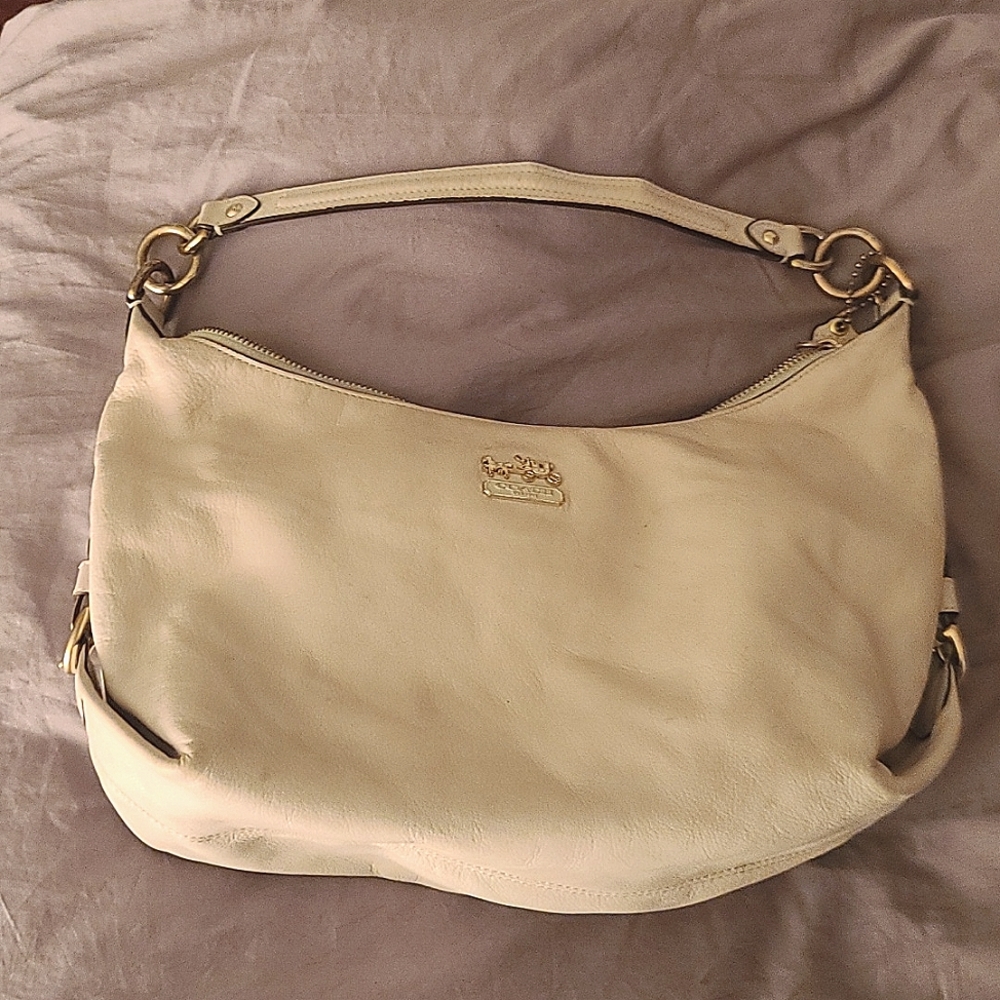 Coach Madison Hailey Hobo White Leather Purse - C1094-14304